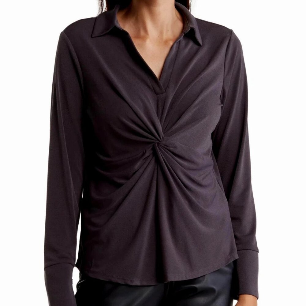 Adrianna Papell Black Twist Front Crepe Blouse